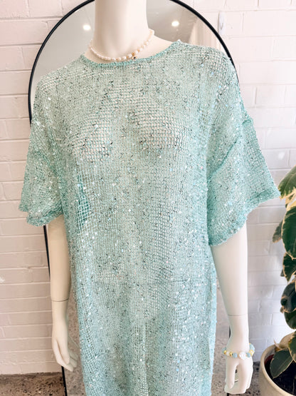 Vrg Girl Blue Sequin Midi Dress - Size 6 (oversized to fit an 8-10)