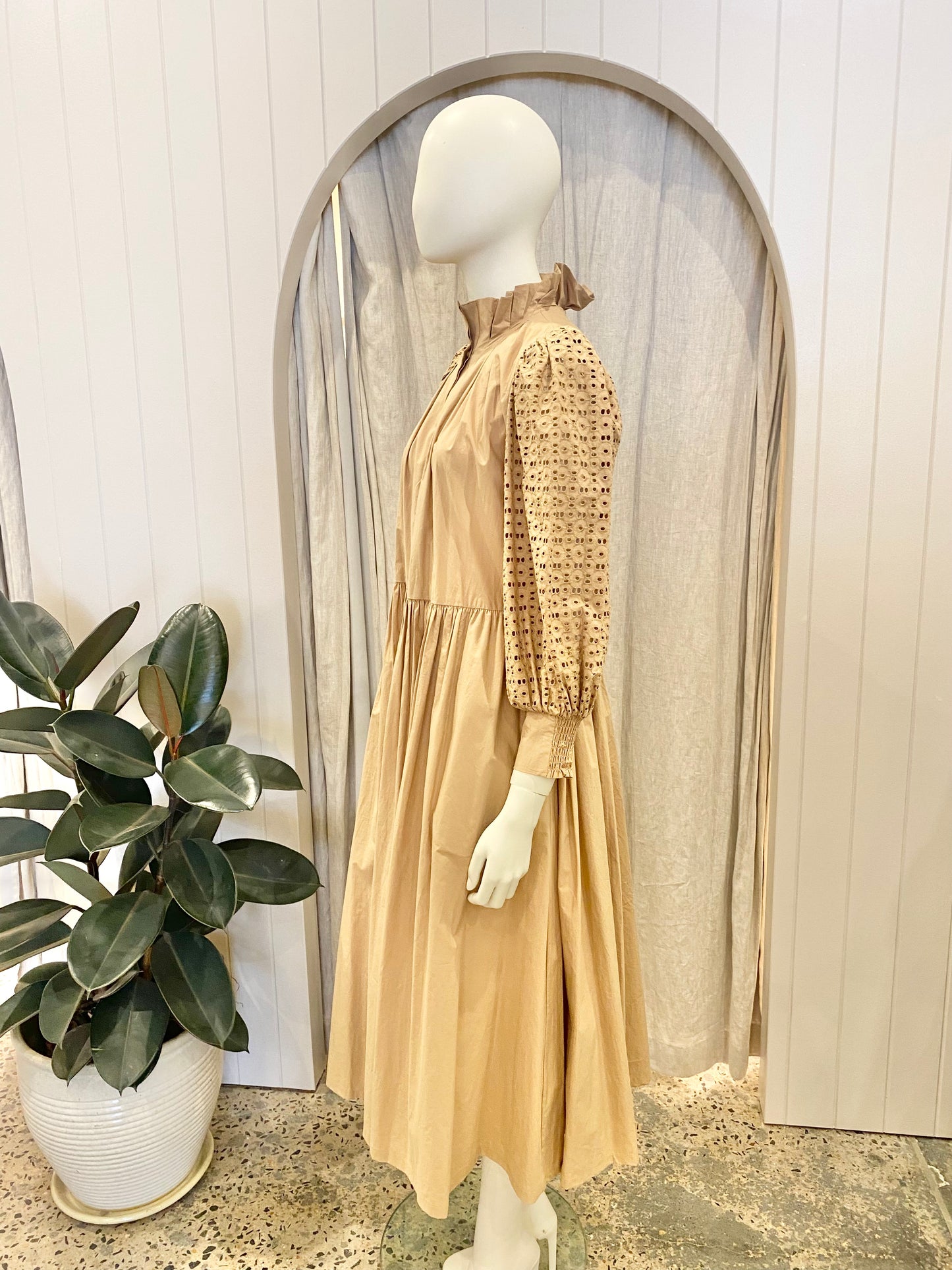 Husk Camel Midi Dress - Size 8