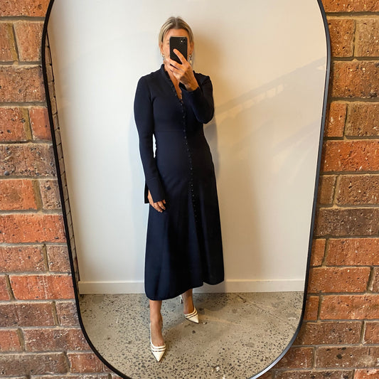 Scanlan Theodore Navy Crepe Midi Dress - Size 10