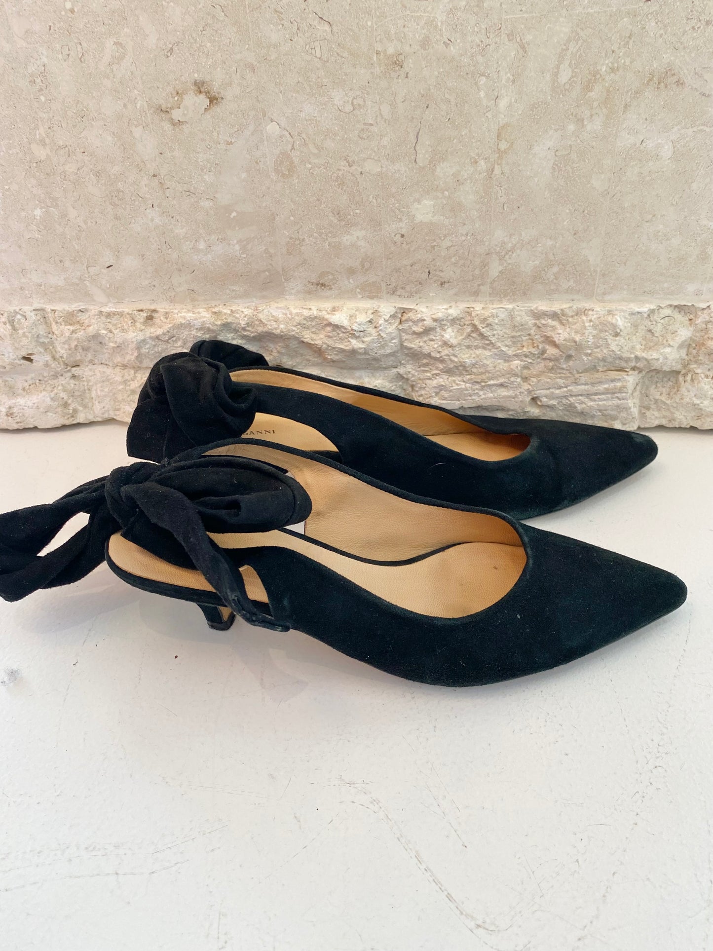Ganni Black Suede Kitten Heels - Size 38