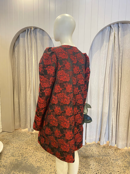 Ganni Red Botanical Jacquard Mini Dress - Size L