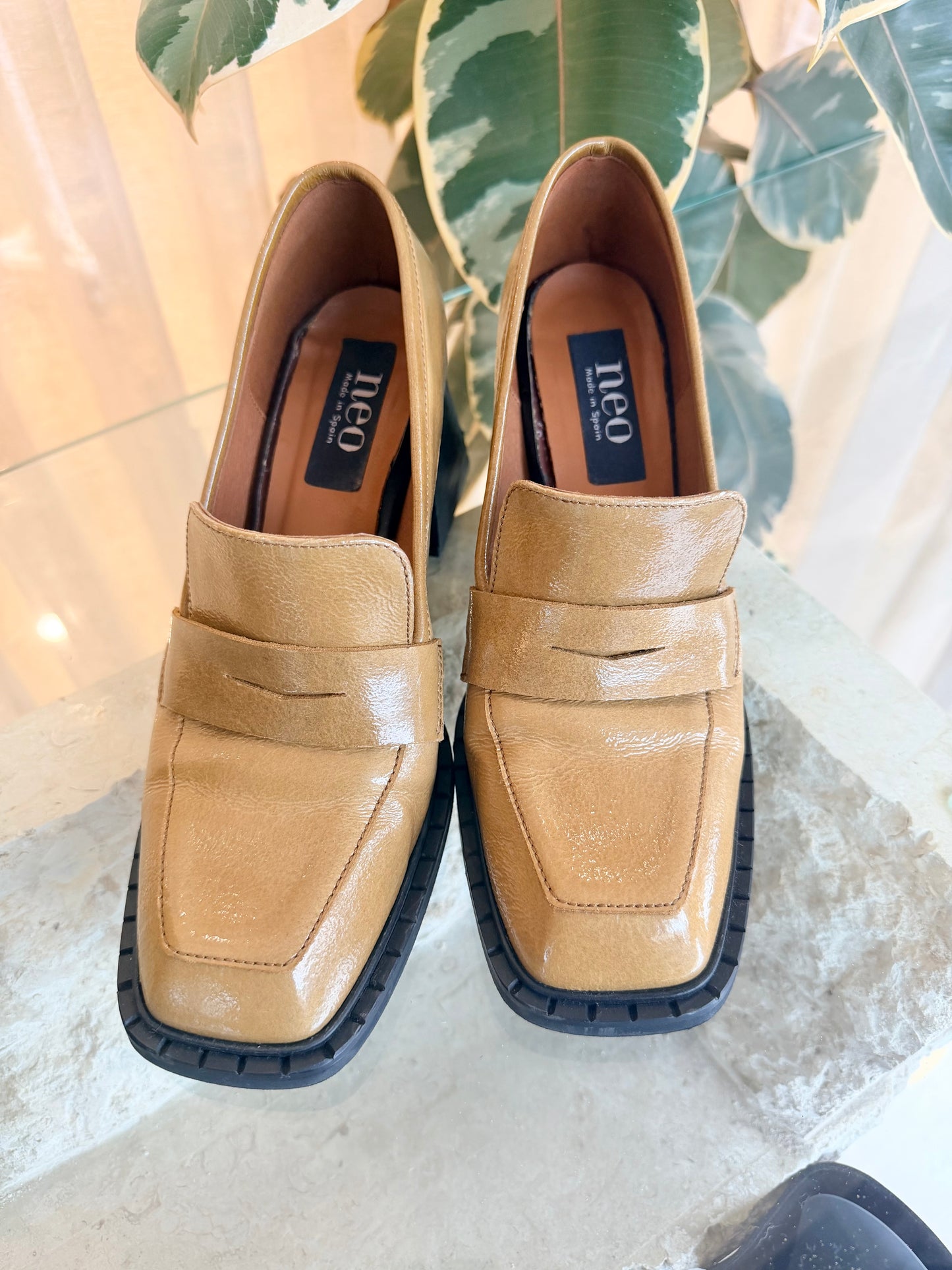 Neo Mustard Patent Heeled Loafers - Size 39