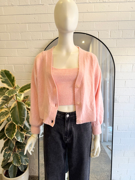 Steele Pink Knit Tank and Cardigan Set - Size XS (8)