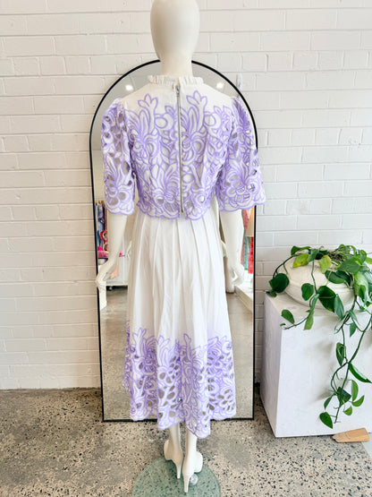 Sunfere Lilac Lace Skirt and Top Set - Size 10 - 12 - Pre-Loved Geelong