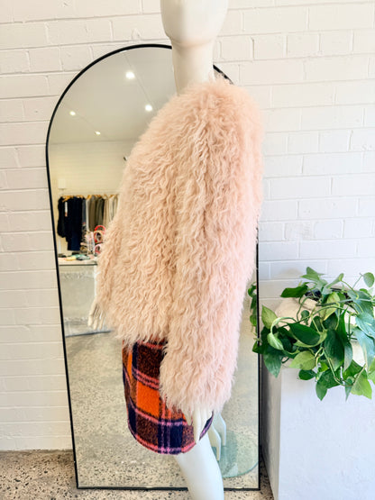 Lilya Shaggy Mongolian Wool Jacket in Blush Pink - Size XS (8-10)
