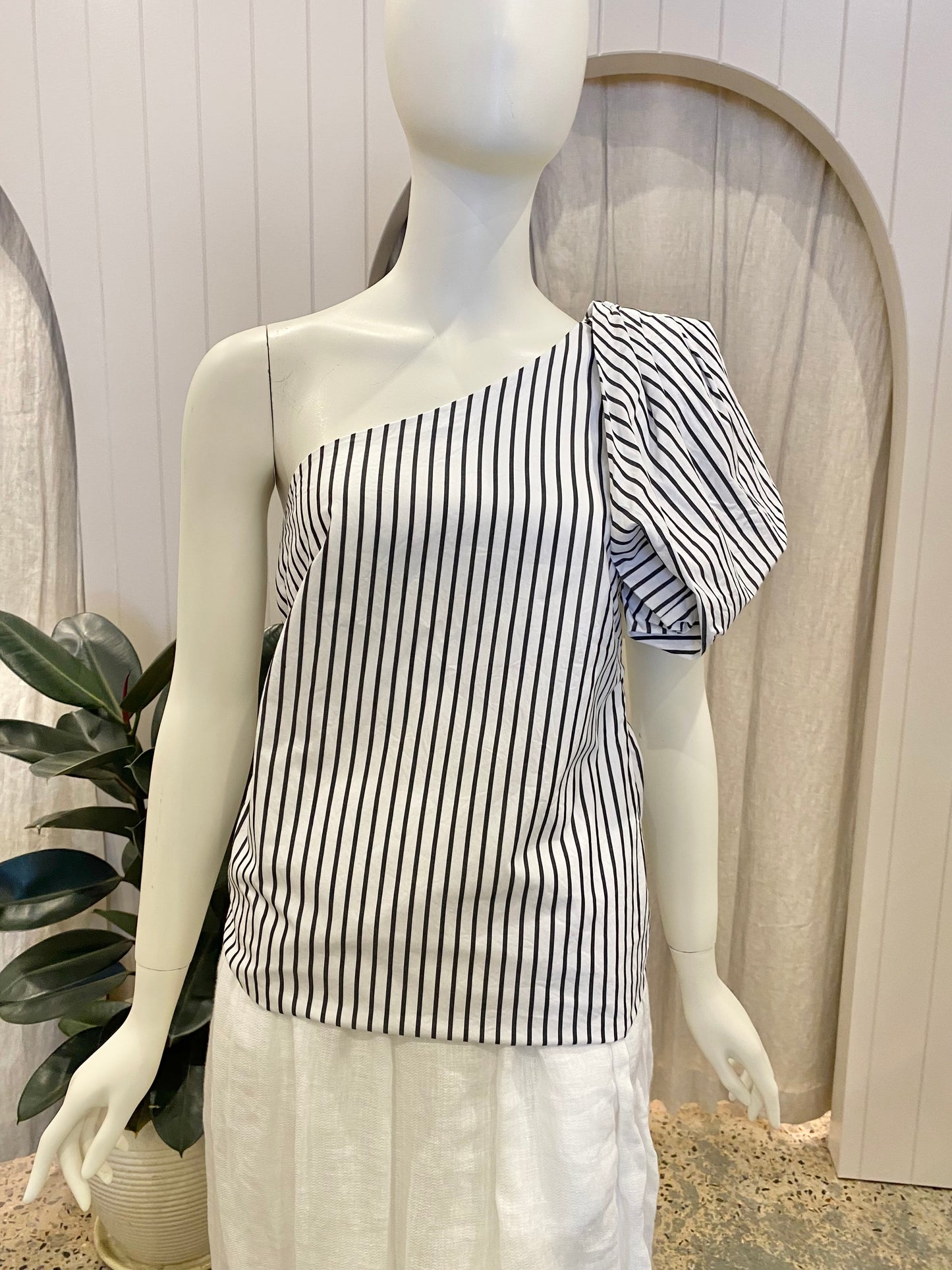 Saks Fifth Avenue Stripe One Shoulder Blouse - Size XS (8)