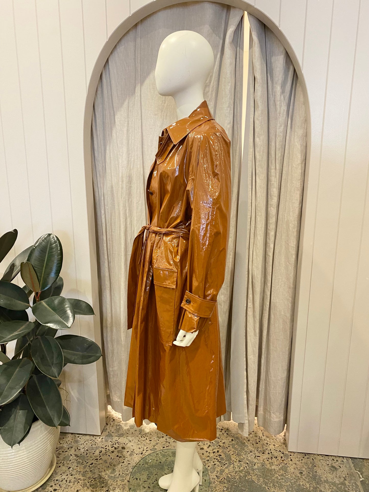 Oroton Wet Look Trench in Tan - Size L (12/14)