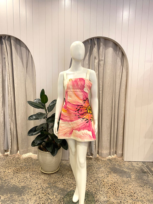 Sheike 'Poppy' Linen Mini Dress in Floral - Size 10