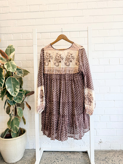 Daughters of India 'Rooh' Mini Dress in Cacao - Size M (12-14)