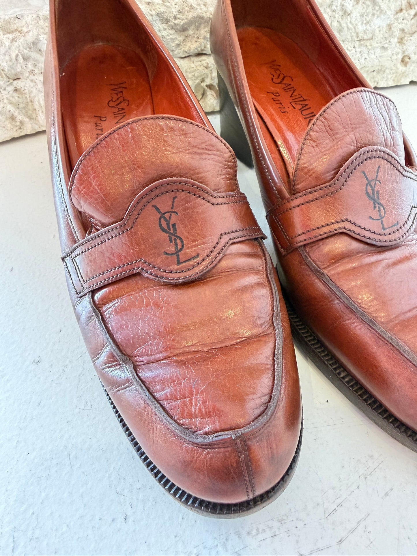 Yves Saint Laurent Vintage Brown Leather Heeled Loafer - Size 37.5