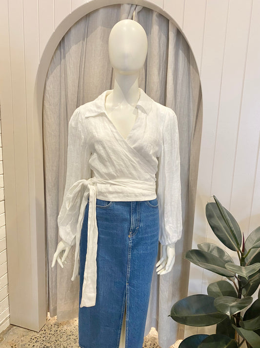 Country Road White Linen Wrap Shirt - Size 12