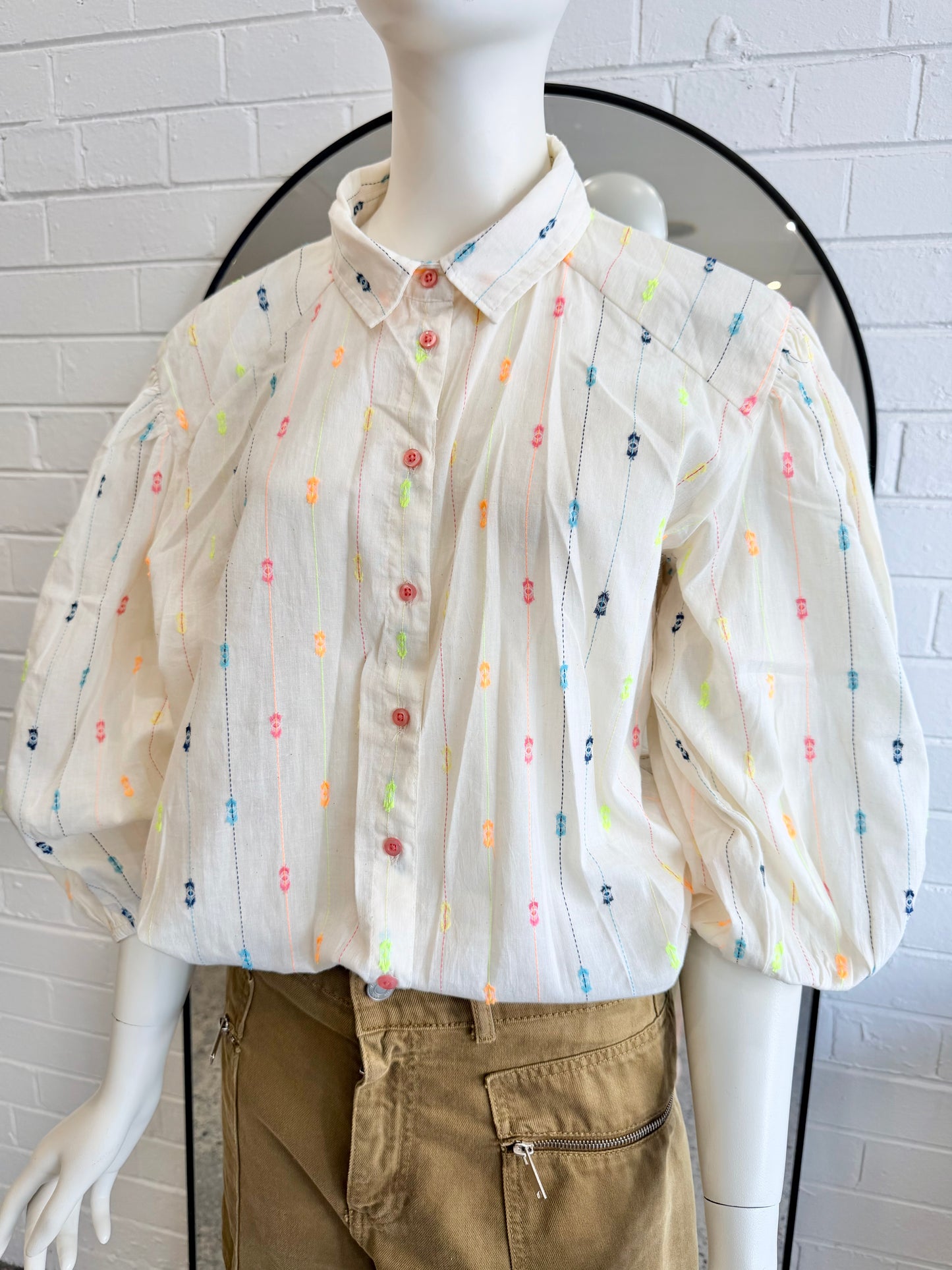 Lollys Laundy 'Heidi' Shirt in Cream - Size XL (14)