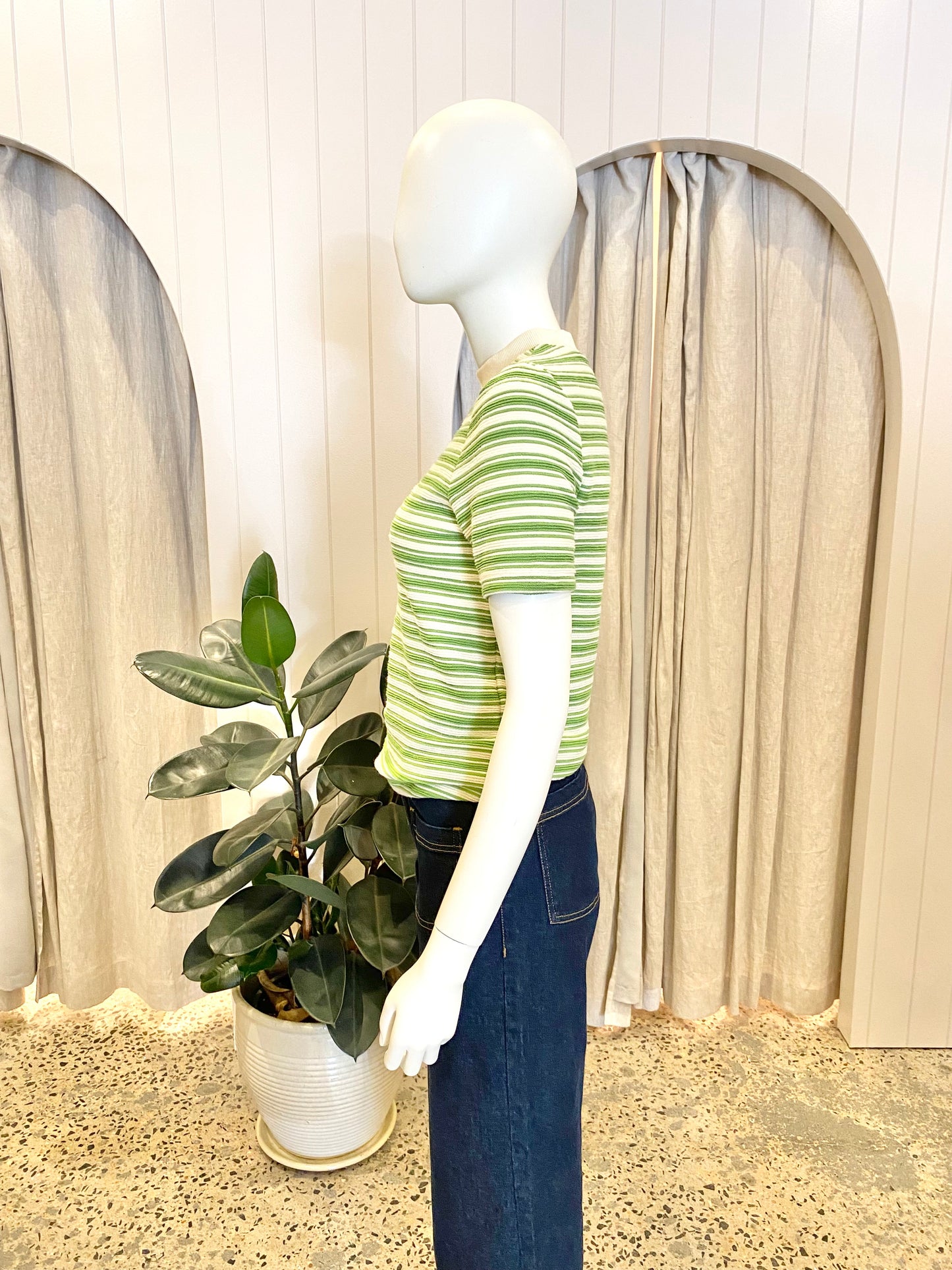 Blanca Cream and Green Stripe Demi Top - Size M/L (10/12)