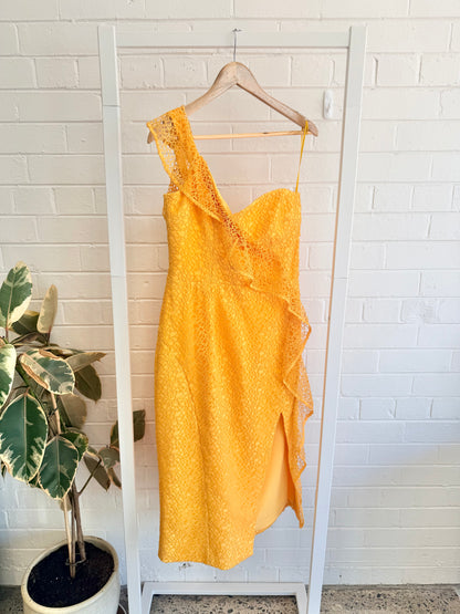 Rebecca Vallace Saffron Baha Strapless Midi Dress - Size 14