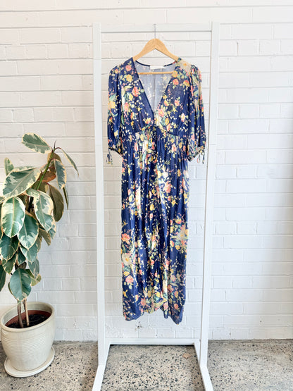 Zimmermann Blue Zinnia Floral Linen Midi Dress - Size 2 (10)