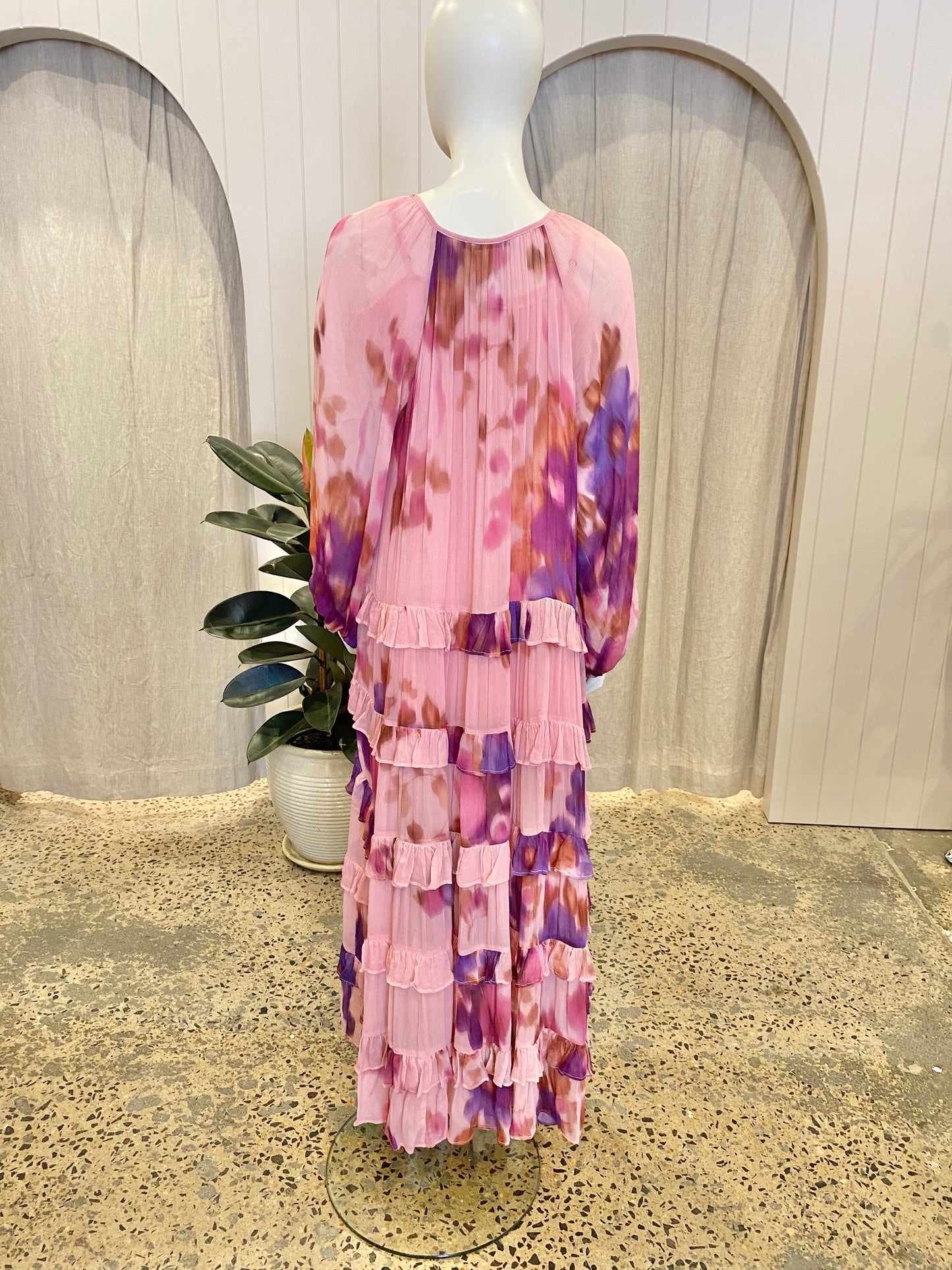 Bohemian Traders Pink Long Sleeve Ruffle Maxi Dress - Size L