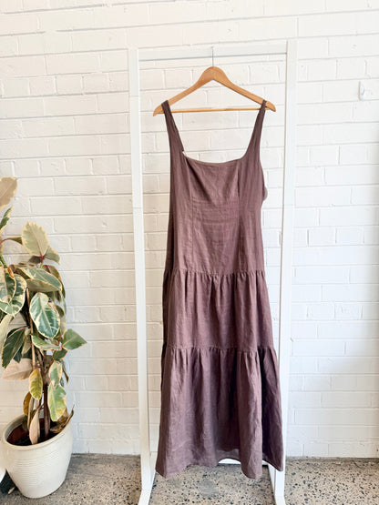 Dissh Camille Linen Maxi Dress in Chocolate - Size 14