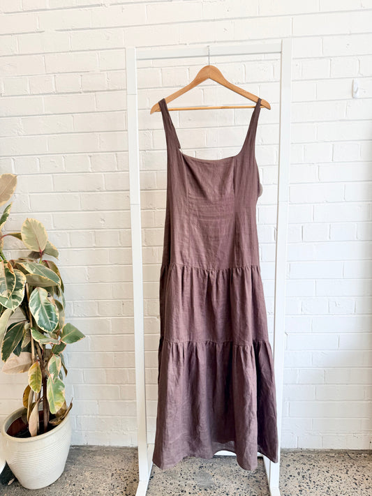 Dissh Camille Linen Maxi Dress in Chocolate - Size 14