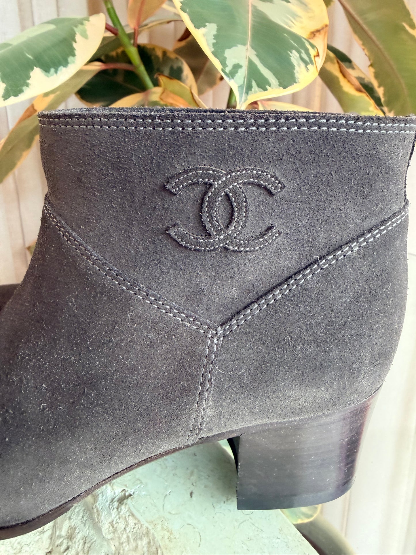Chanel Dark Grey Suede Short Boots - Size 37