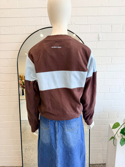 Araminta James 1982 Blue and Brown Jumper - Size SMALL (8-10)