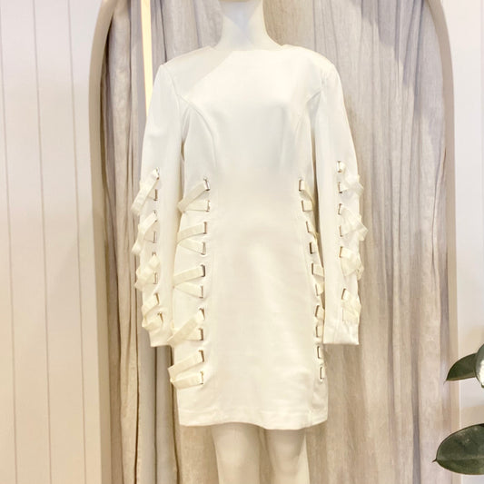 Misha Lace Up Mini Dress in Ivory - Size 12