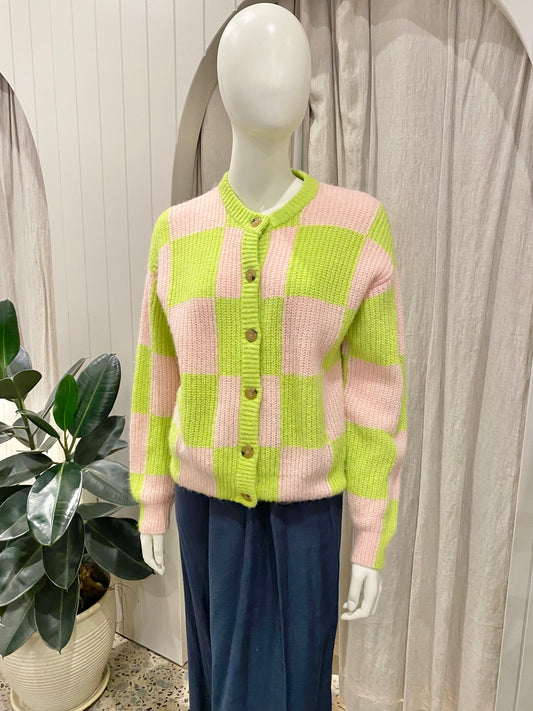 Stine Goya Green and Pink Harry Wool Blend Caridgan - Size XS
