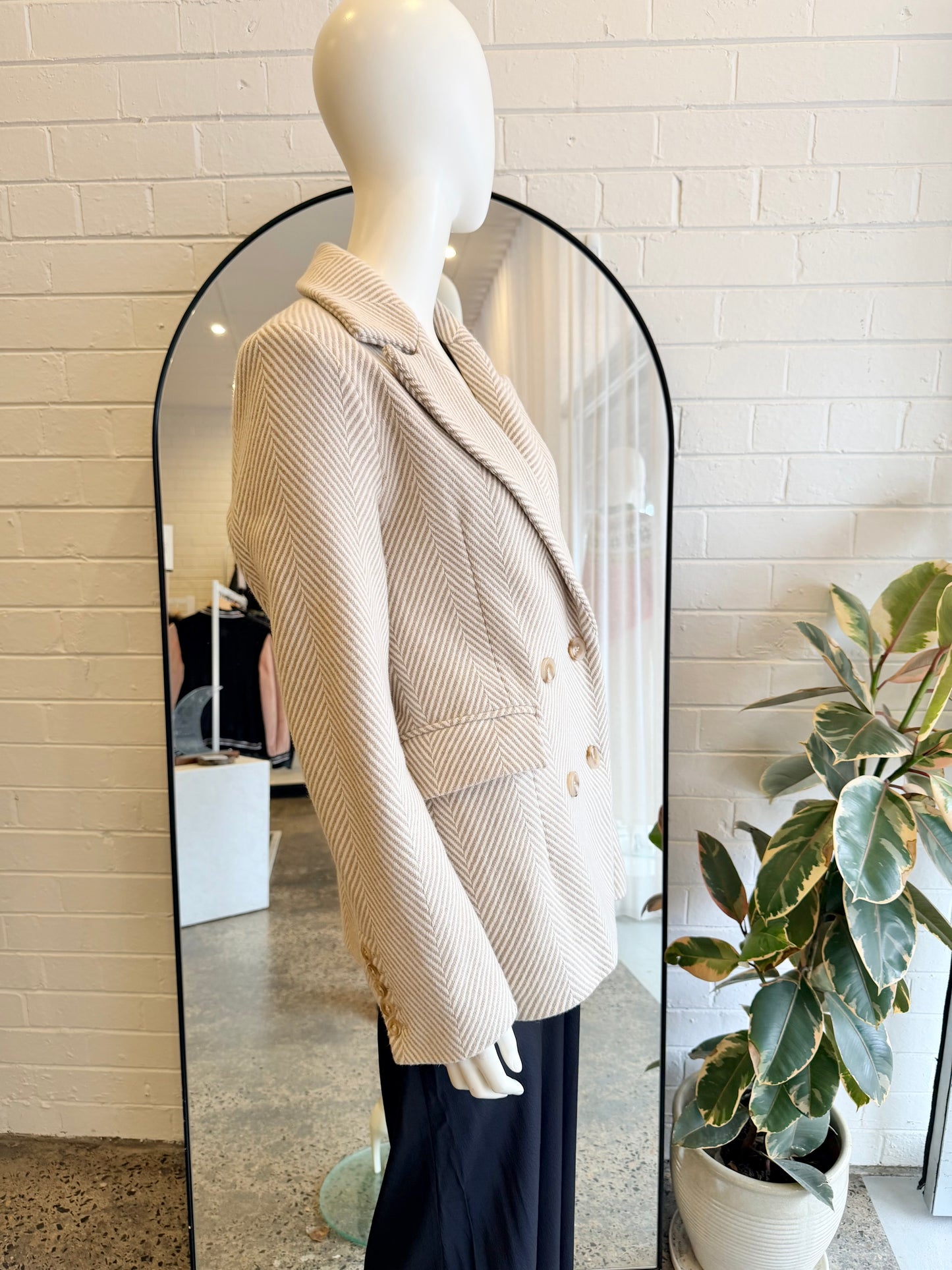 Ena Pelly Beige and White Lara Double Breasted Blazer - Size 10