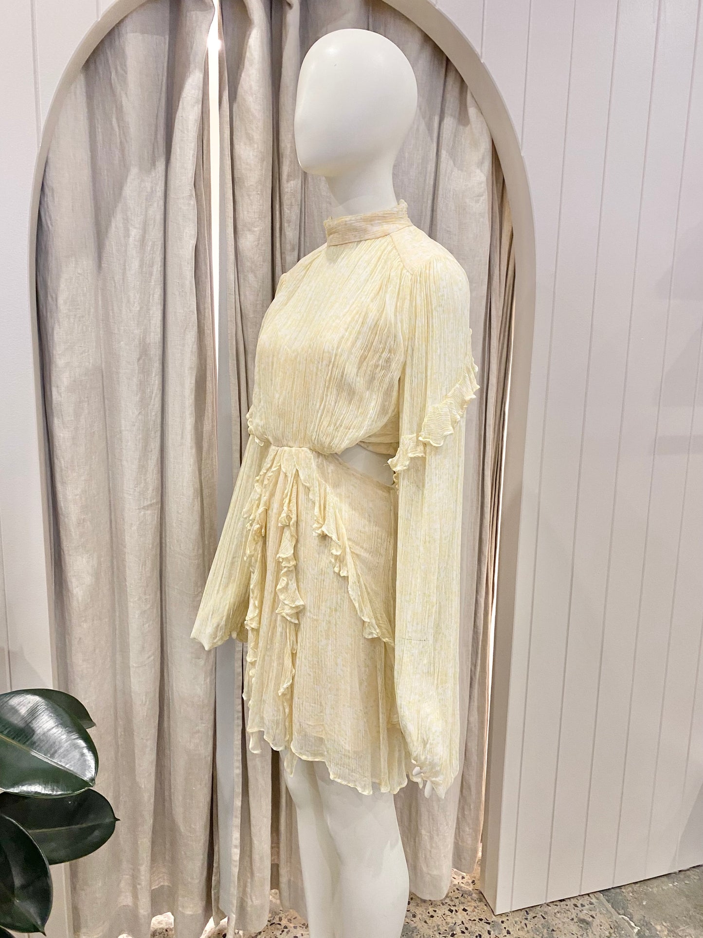 Shona Joy Yellow Floral Cut Out Dress - Size 10
