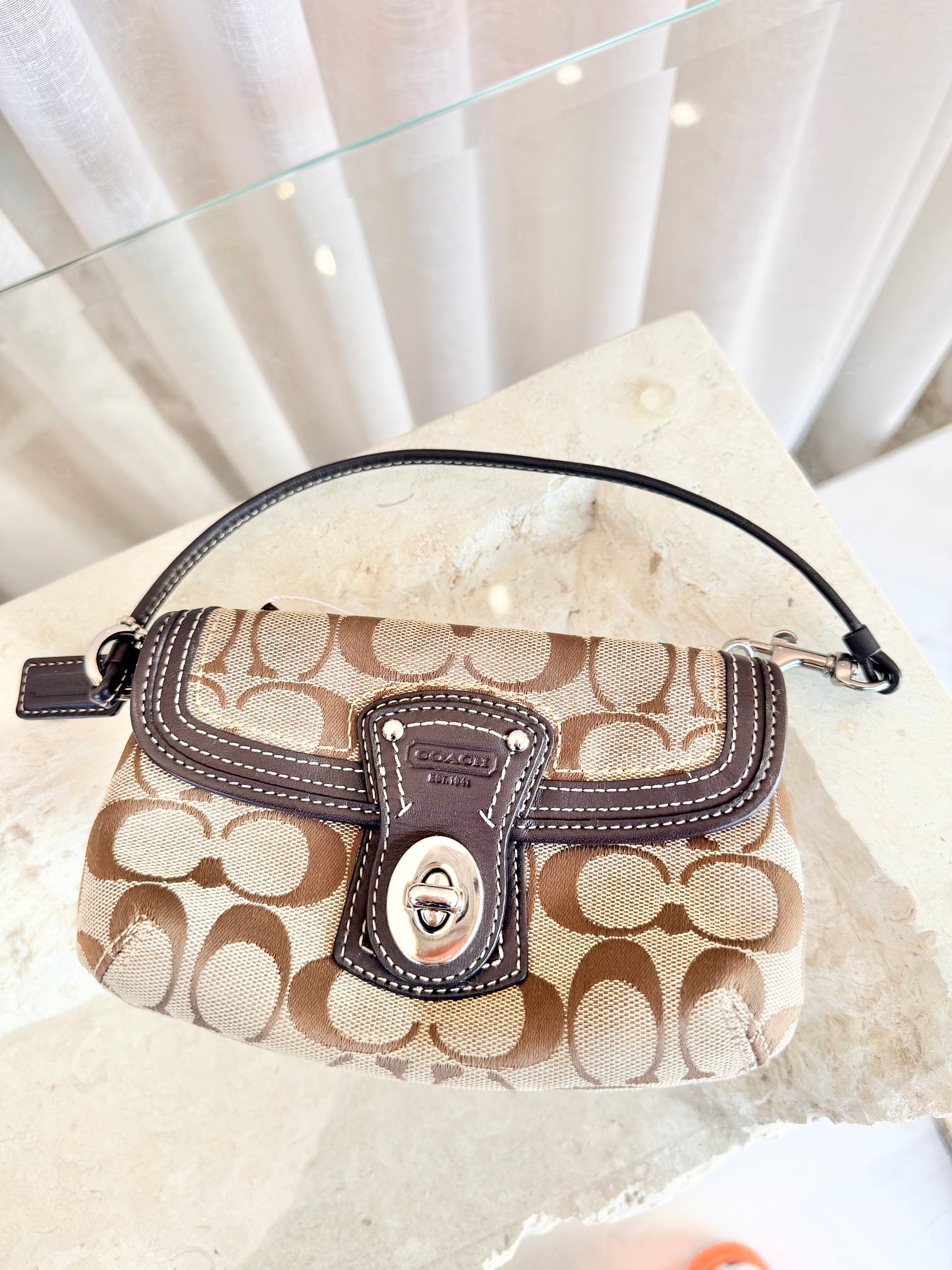 Coach Tan Monogram Wristlet