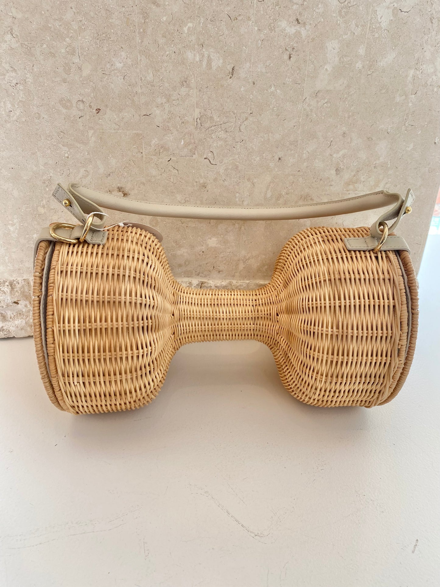 Lucy Folk Dumbell Wicker Bag in Dark Natural