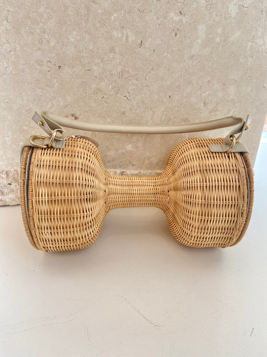 Lucy Folk Dumbell Wicker Bag in Dark Natural