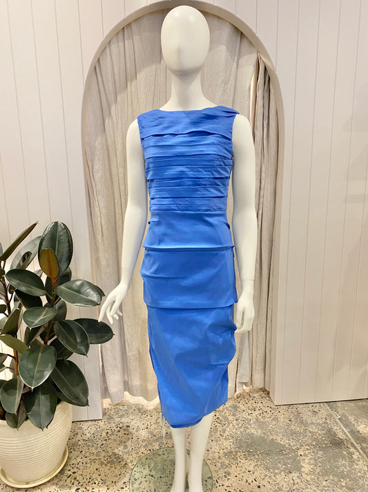 Rachel Gilbert Adela Ruched Blue Dress - Size 2 (10)