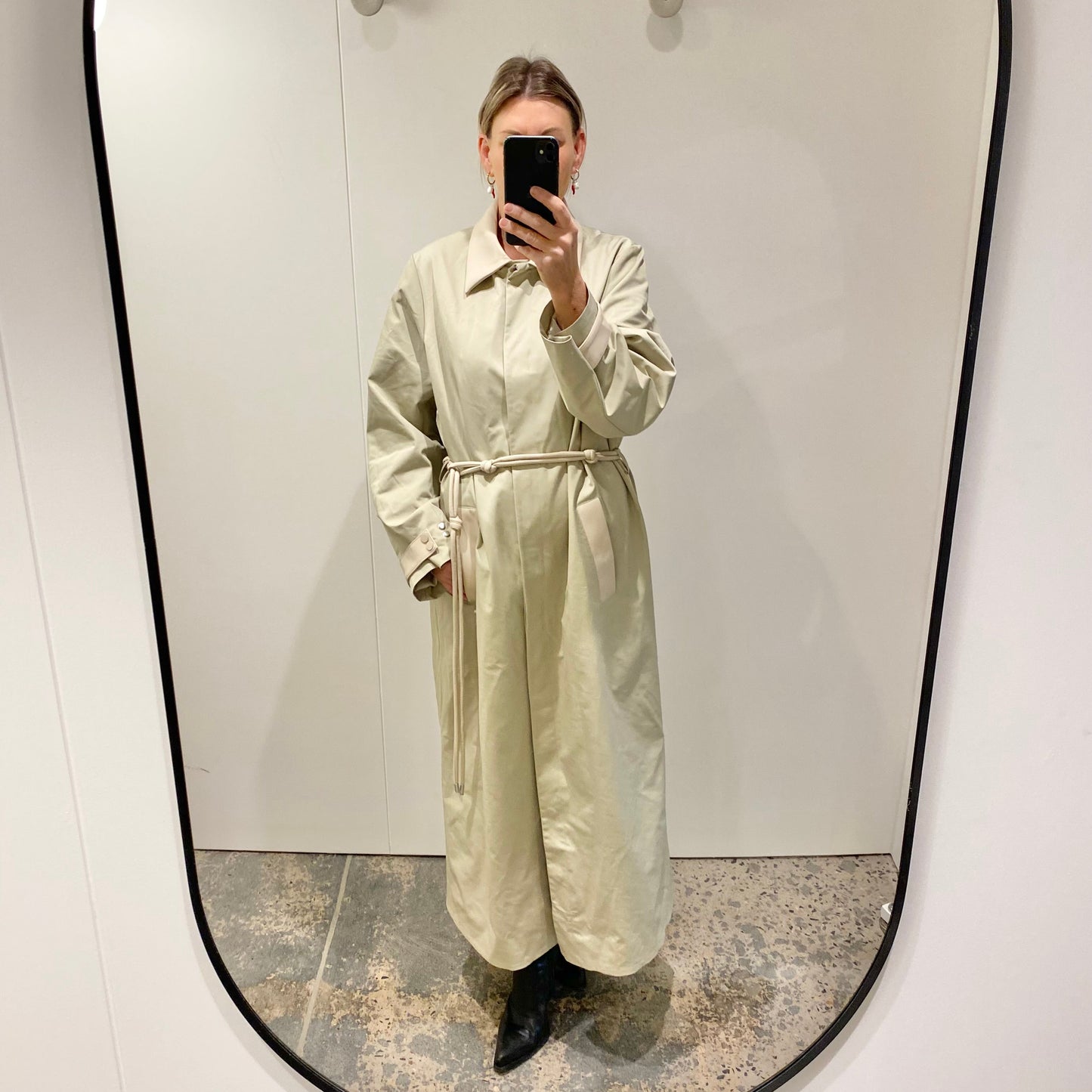 Emerson Studios Contrast Trench Coat in Light Olive - Size L (12-14)