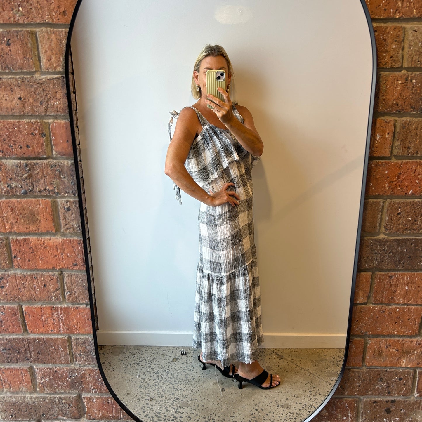 Morrison Grey Gingham Midi Dress - Size 10