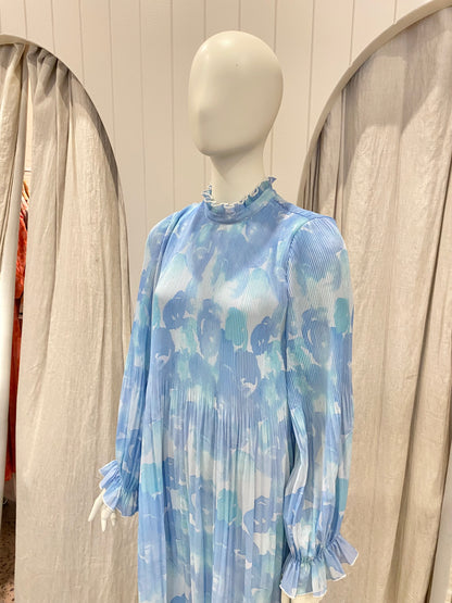 Ganni Pleated Georgette Dress in Blue - Size 38 (AU 10)