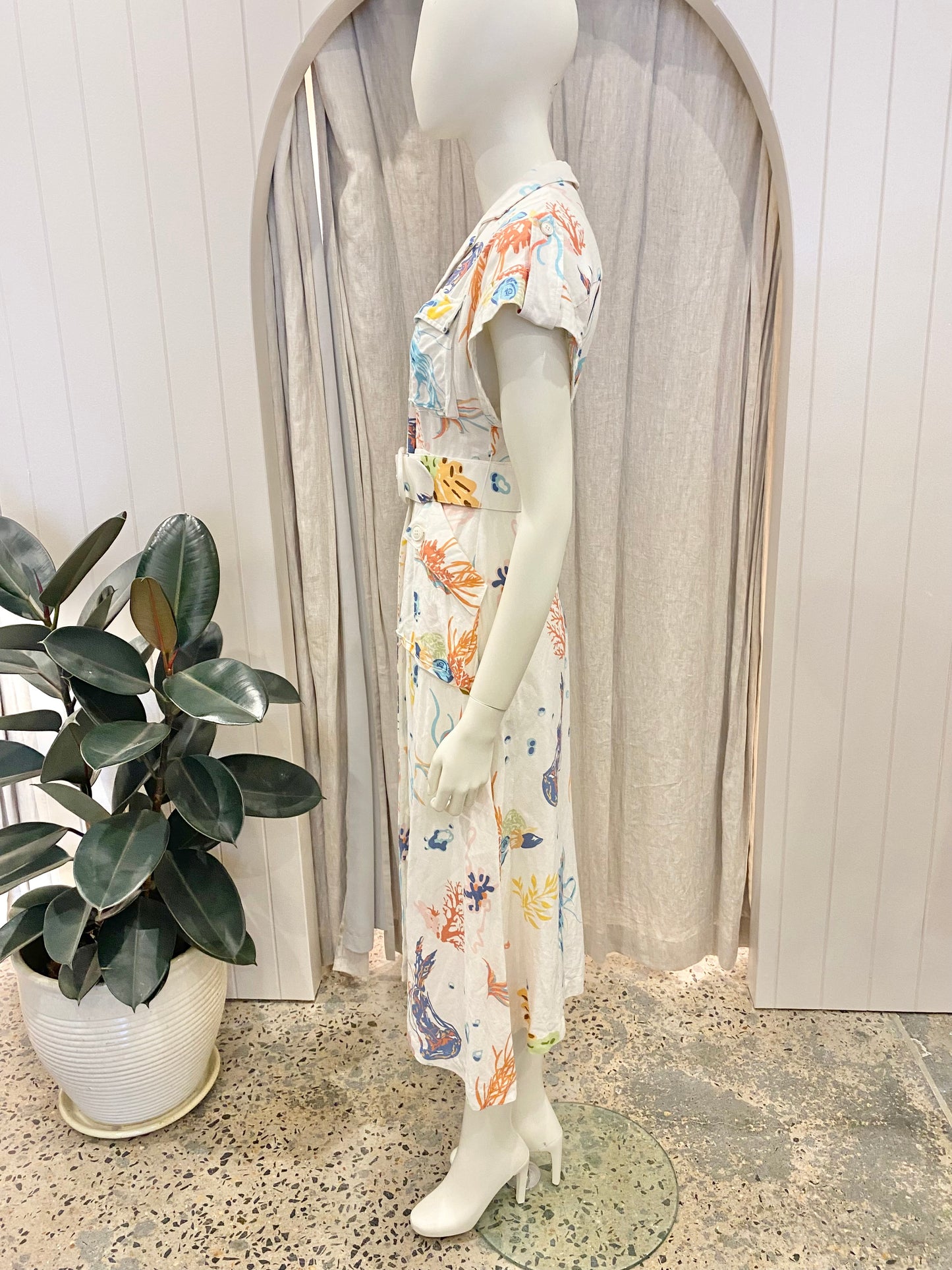 Leo Lin White Audrey Twilight Pocket Shirt Midi Dress - Size 6