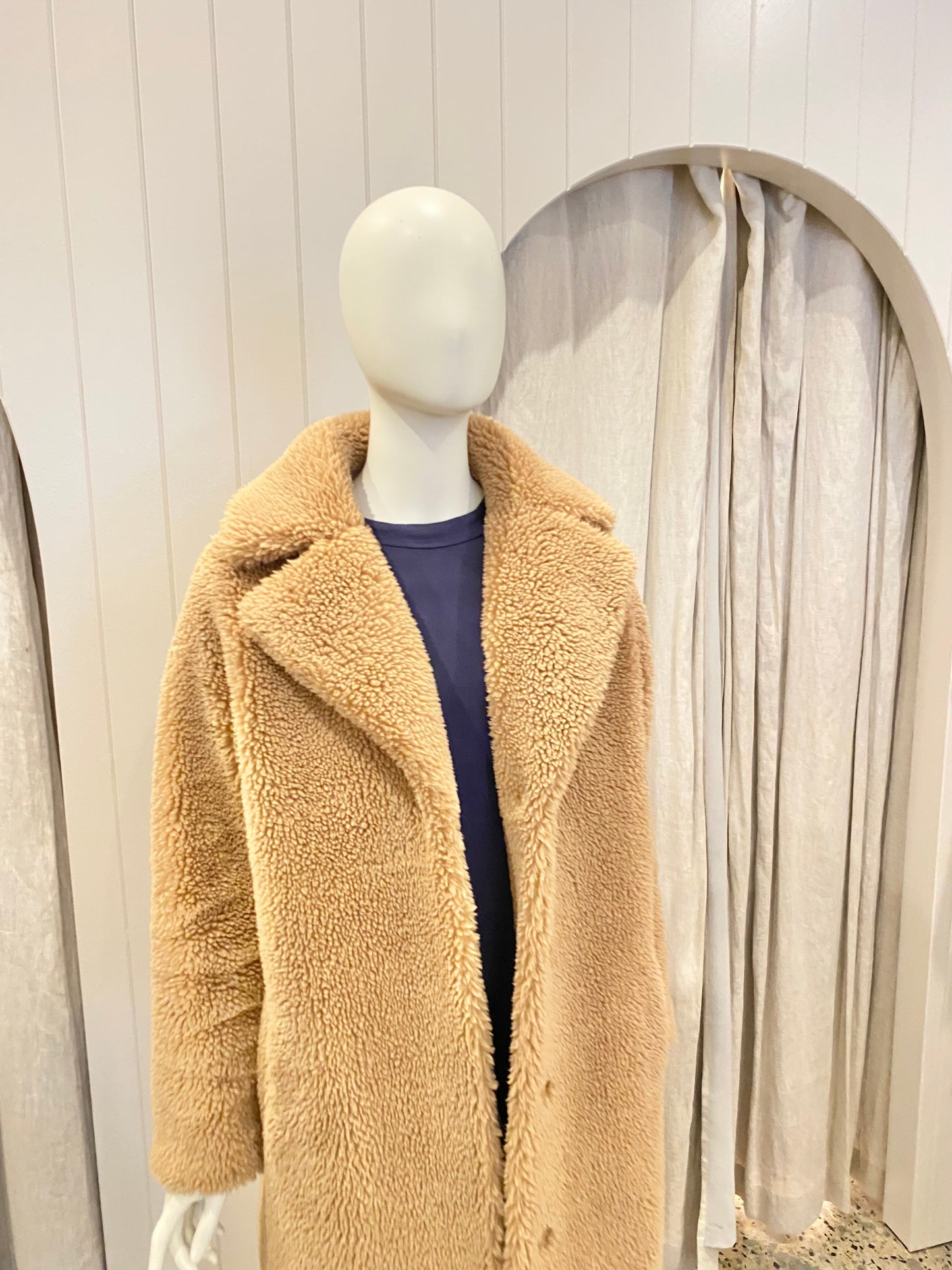 Friends With Frank Camel 'Harriet' Teddy Coat - Size XS (8-10)