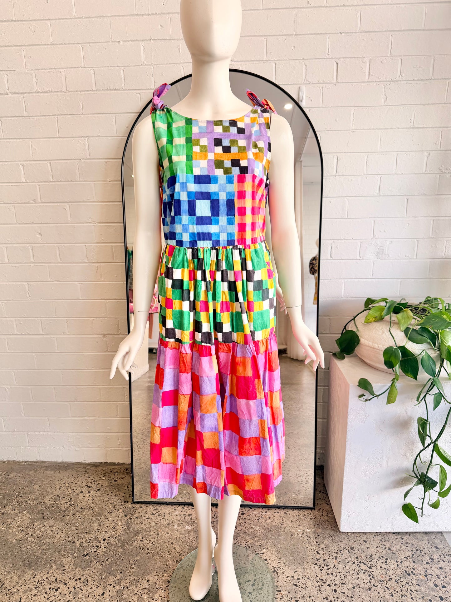 Gorman Gingham Garden Tiered Midi Dress - Size 10 - Pre-Loved Geelong