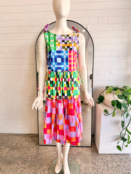 Gorman Gingham Garden Tiered Midi Dress - Size 10 - Pre-Loved Geelong
