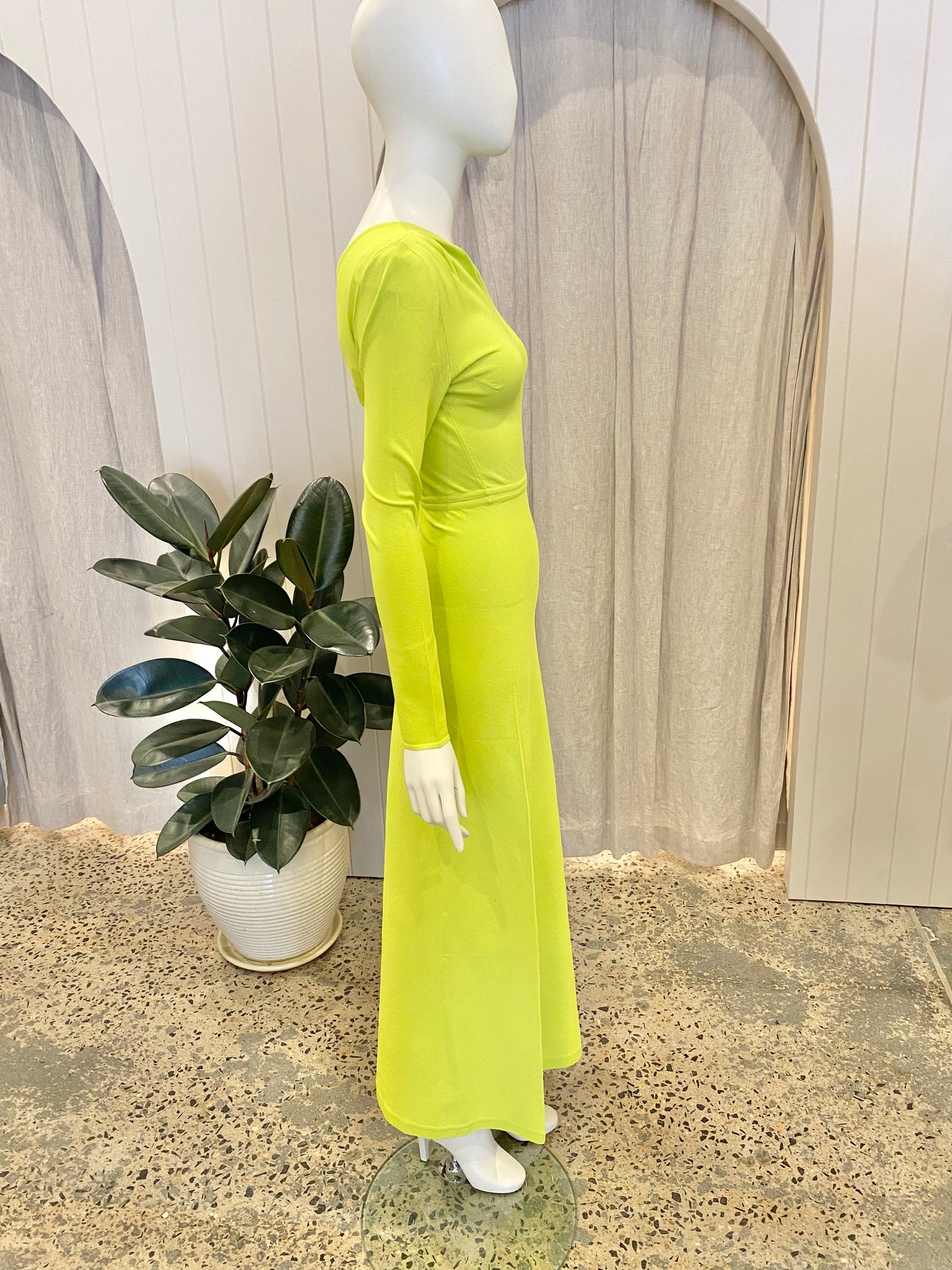 Scanlan Theodore Crepe Knit One Shoulder Gown in Lime - Size XS (8)