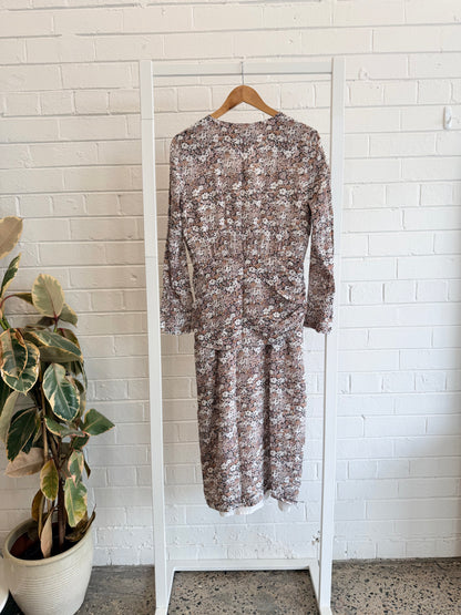 Viktoria and Woods Floral Silk Glacier Midi Dress - Size 3 (12)