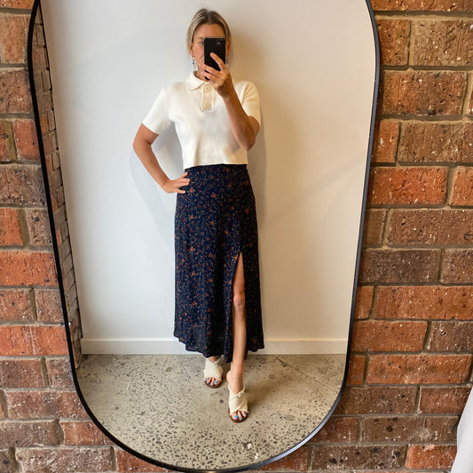 Zimmermann Navy Floral Midi Skirt - Size 2 (10)