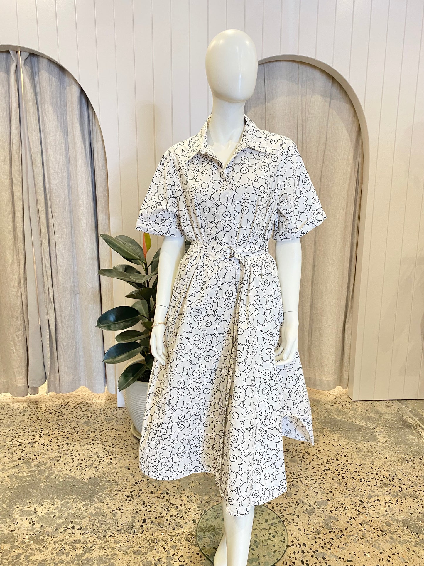 Marimekko Poplin Piirto Unikko Midi Shirt Dress - Size 40 (14/16)