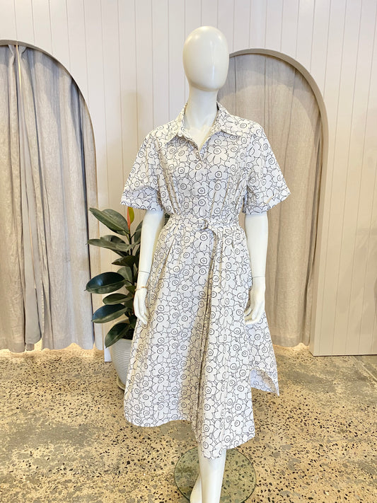 Marimekko Poplin Piirto Unikko Midi Shirt Dress - Size 40 (14/16)