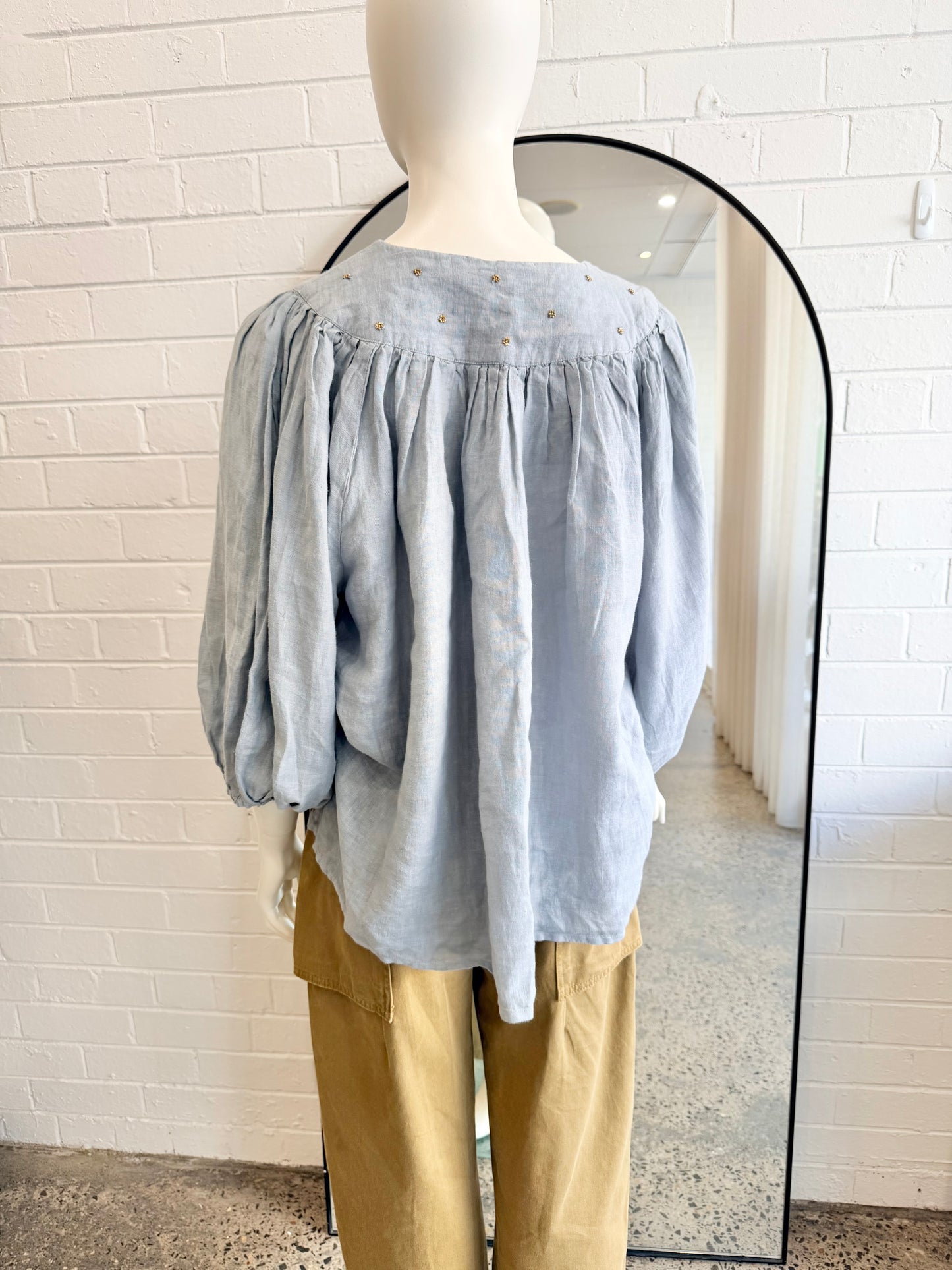 Humidity Lifestyle 'Baroque' Blouse in Misty Grey - Size S/M (10-12)