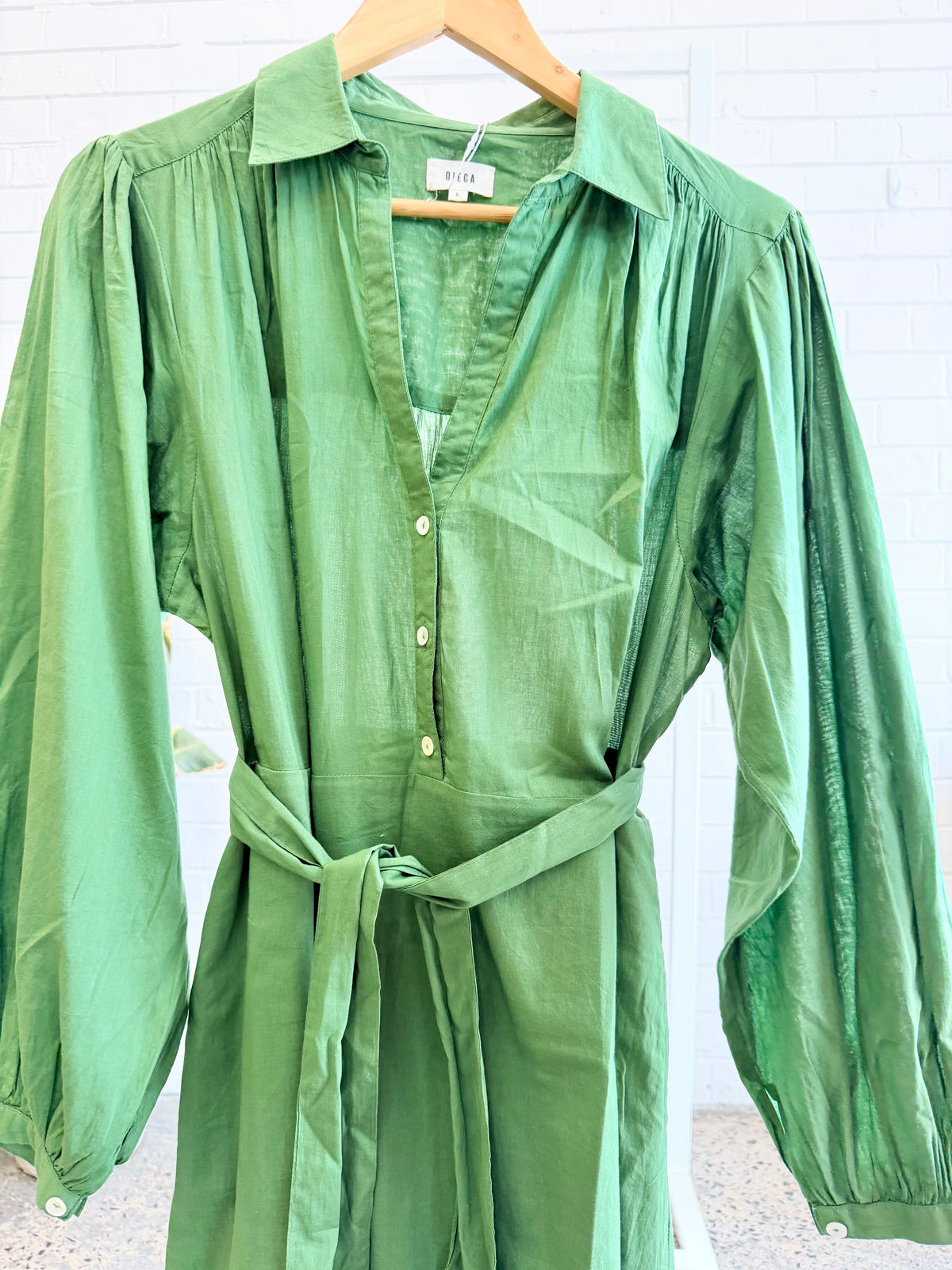 Diega Green Cotton Shirt Dress - Size L (12 - 14)