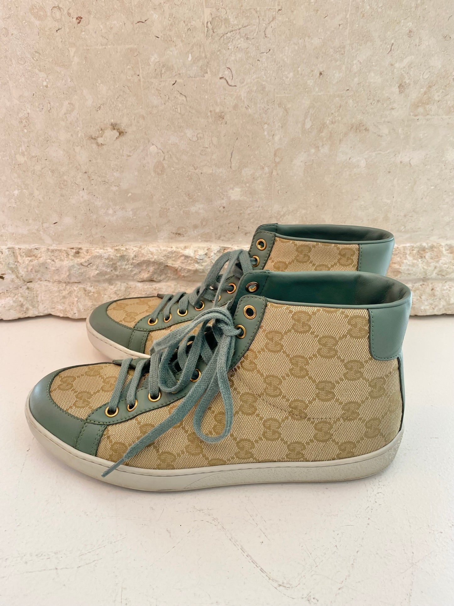 Gucci Green Brooklyn GG Canvas High Top Sneakers - Size 39