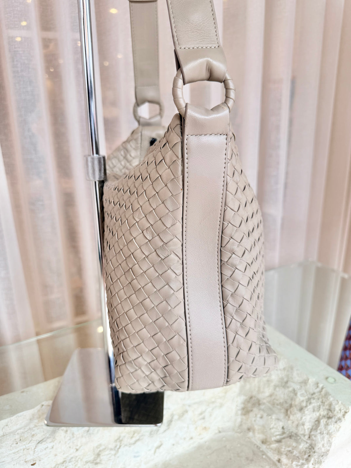 Bottega Veneta Taupe Intrecciato Nappa Leather Shoulder Bag