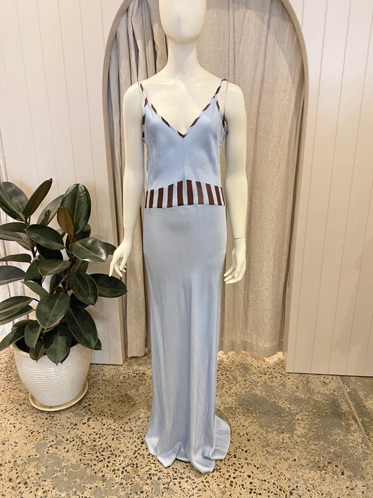 Romy Blue and Chocolate Waterfront Bias Slip Dress - Size L (10/12)