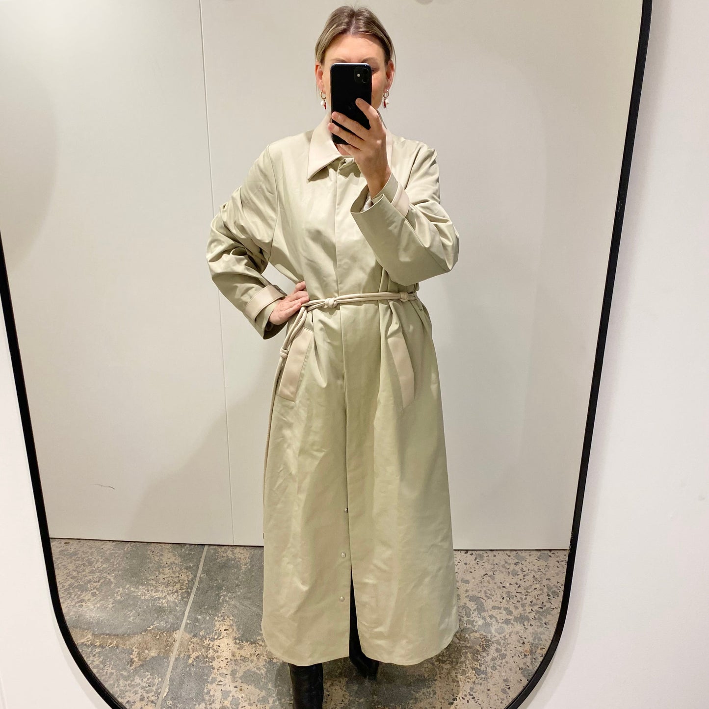 Emerson Studios Contrast Trench Coat in Light Olive - Size L (12-14)